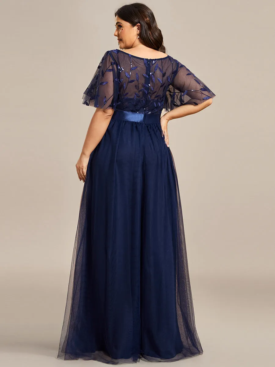 Robe de soirée brodée à manches courtes pour femmes de Grande taille