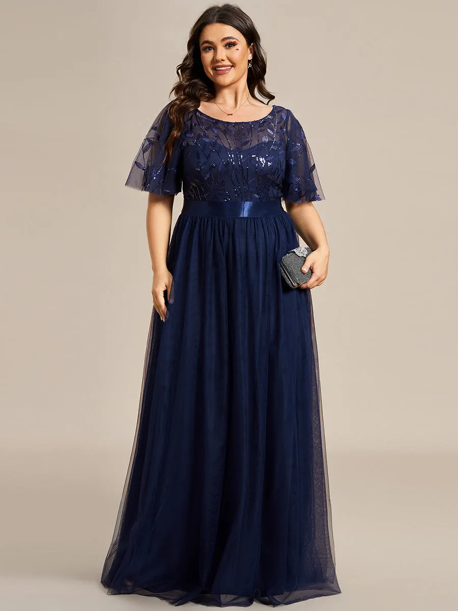 Robe de soirée brodée à manches courtes pour femmes de Grande taille