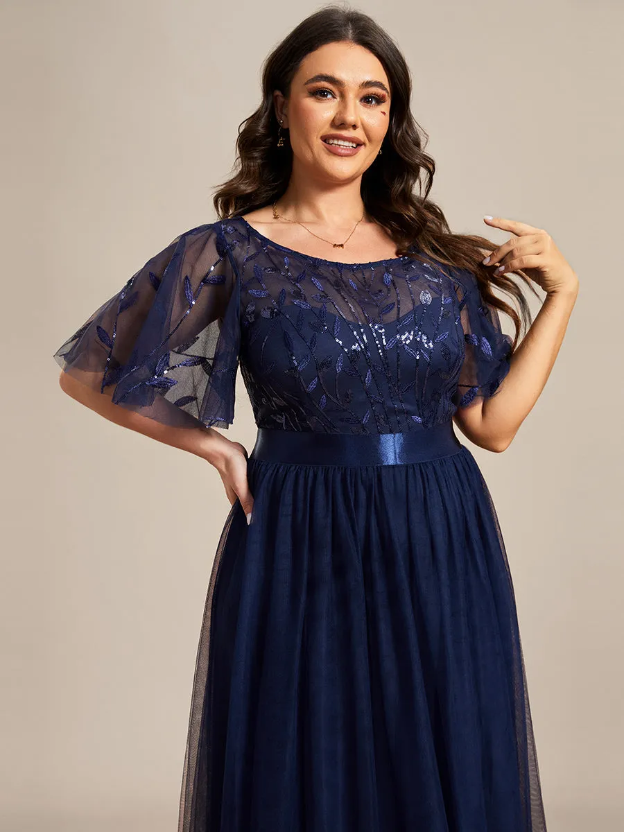 Robe de soirée brodée à manches courtes pour femmes de Grande taille