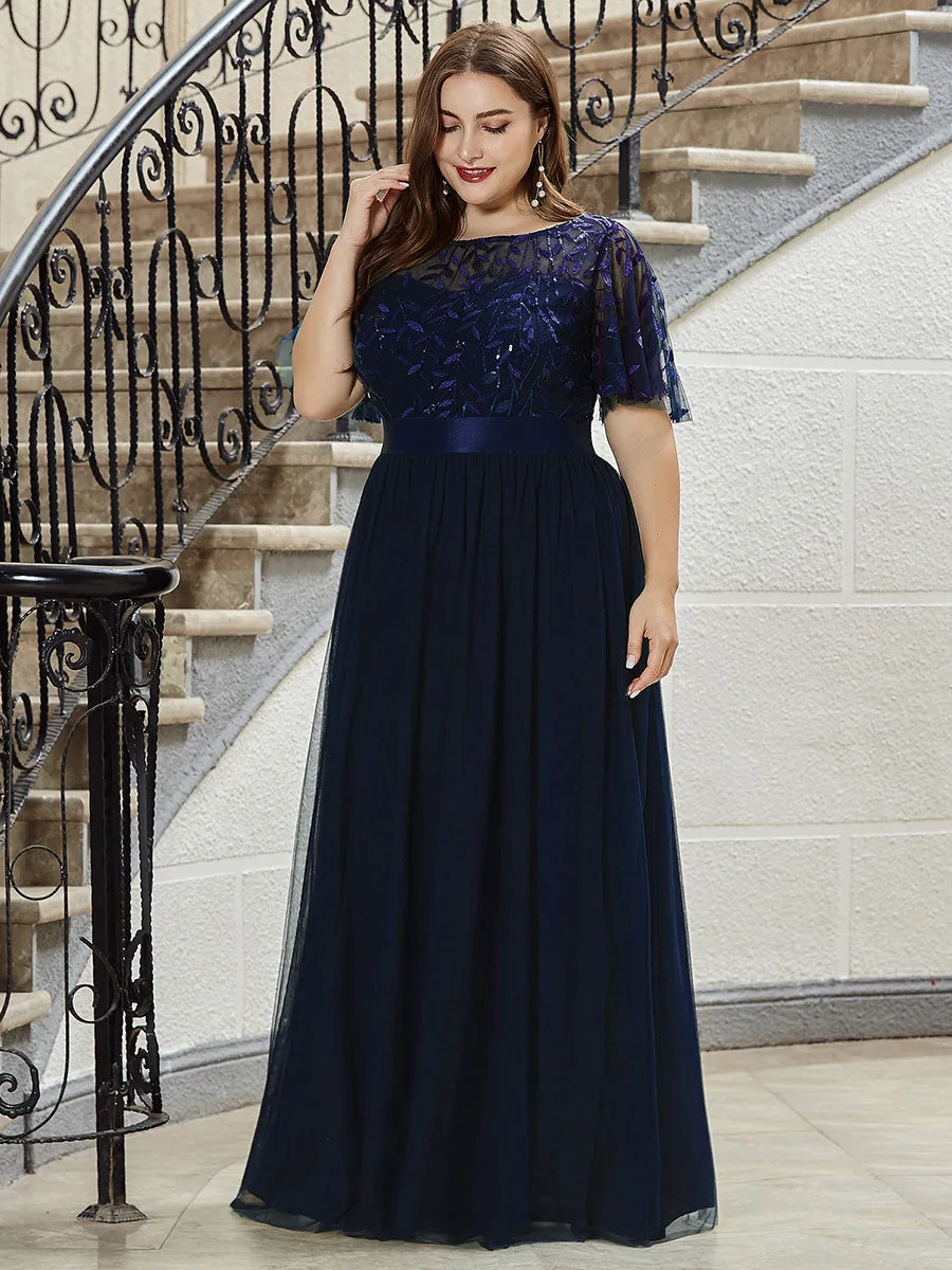 Robe de soirée brodée à manches courtes pour femmes de Grande taille