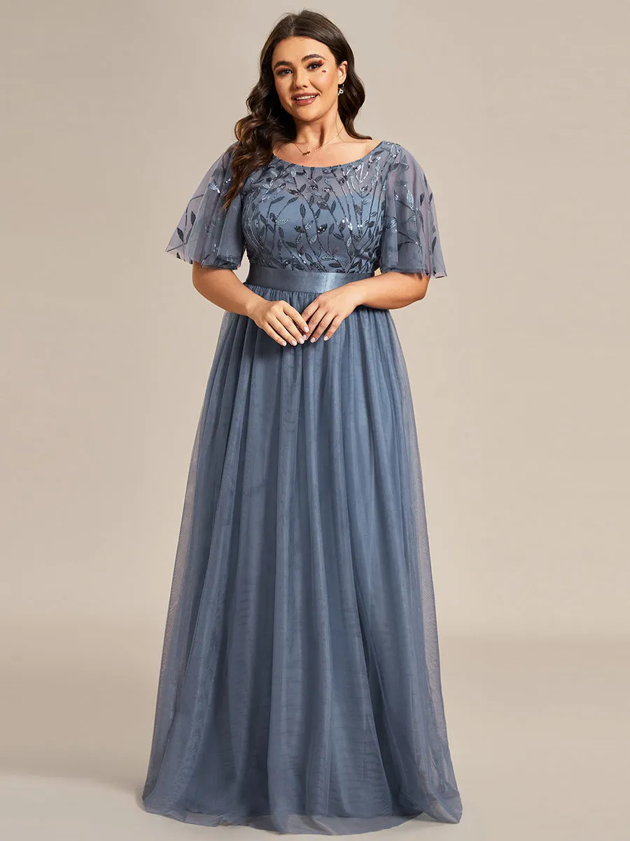 Robe de soirée brodée à manches courtes pour femmes de Grande taille