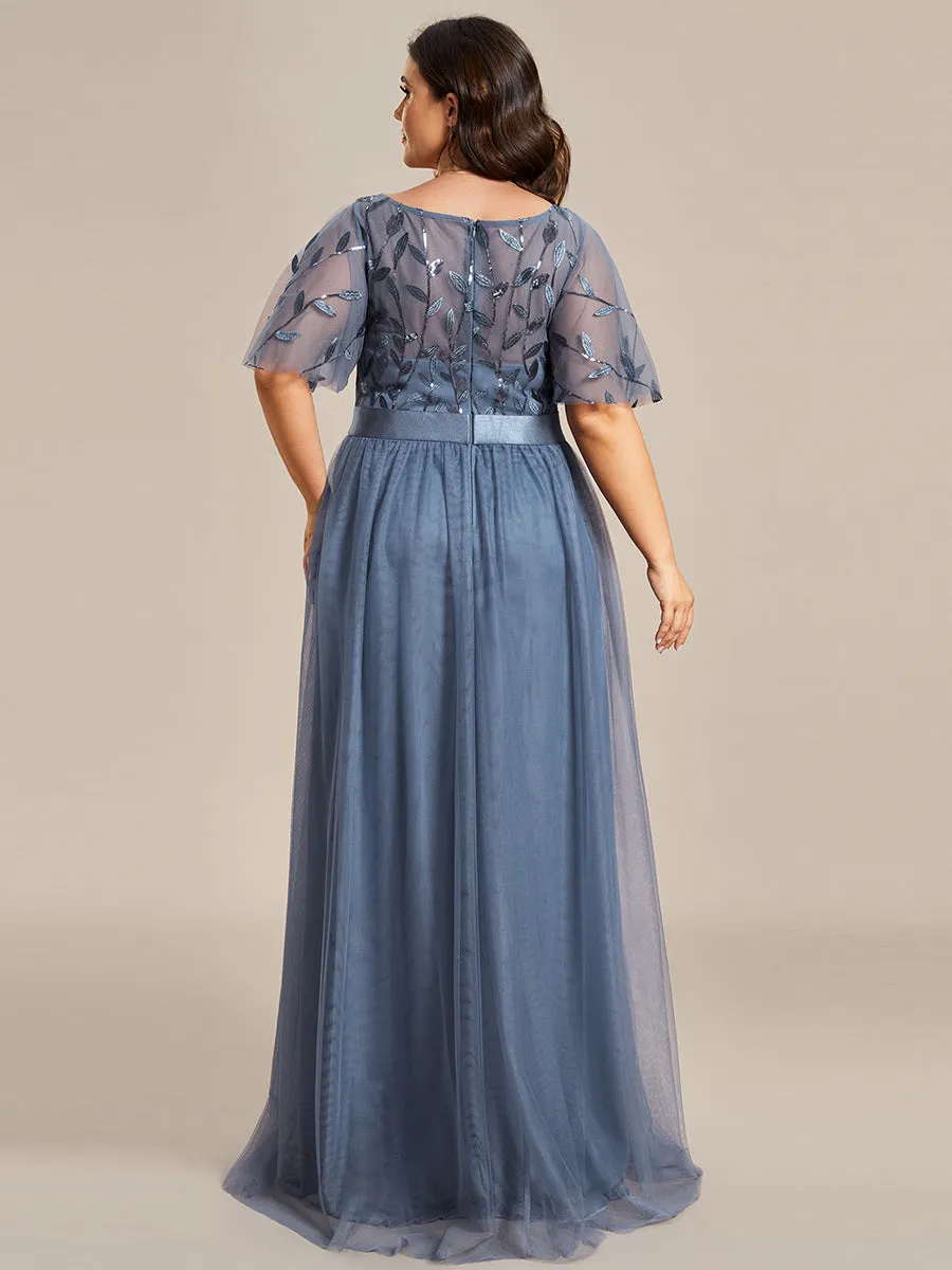 Robe de soirée brodée à manches courtes pour femmes de Grande taille