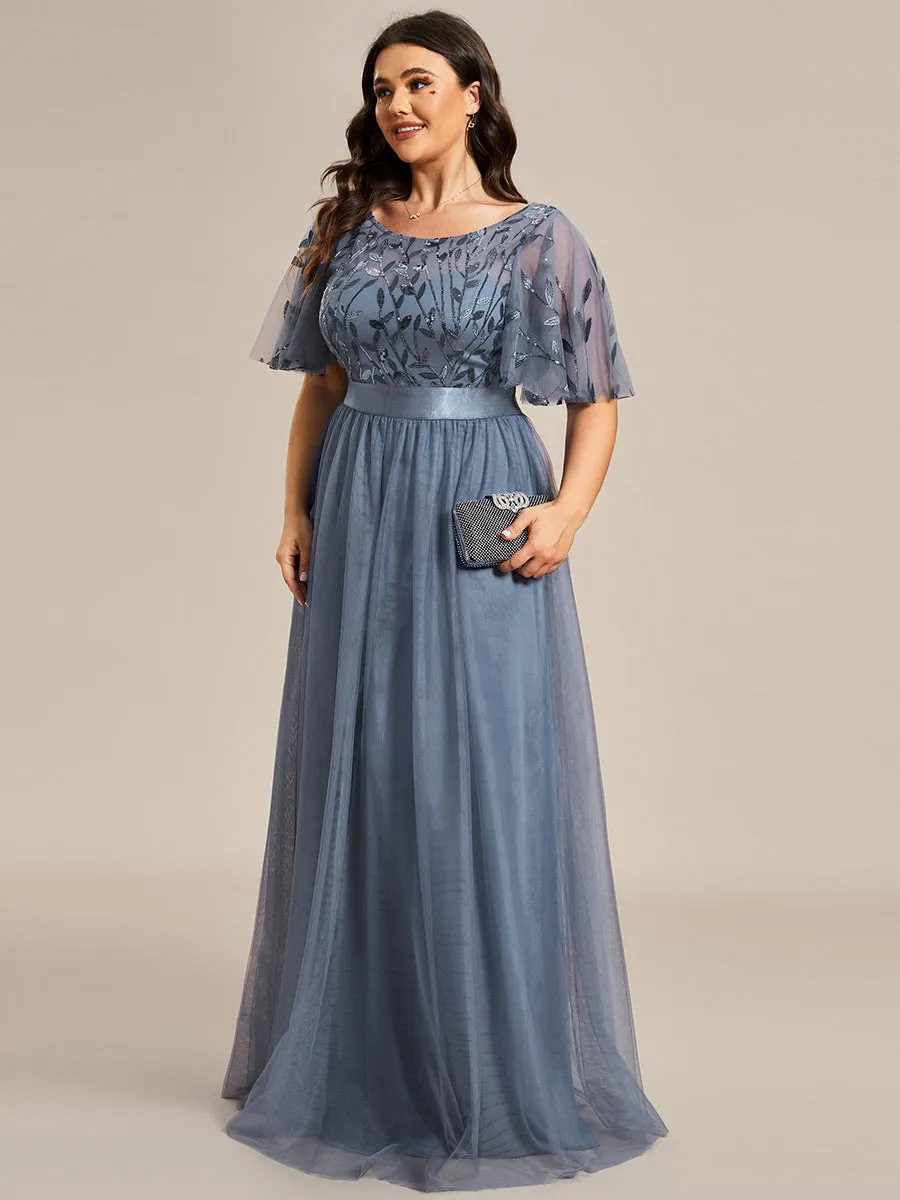 Robe de soirée brodée à manches courtes pour femmes de Grande taille