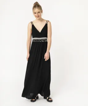 robe longue a fines bretelles avec broderies et perles femme noir robes