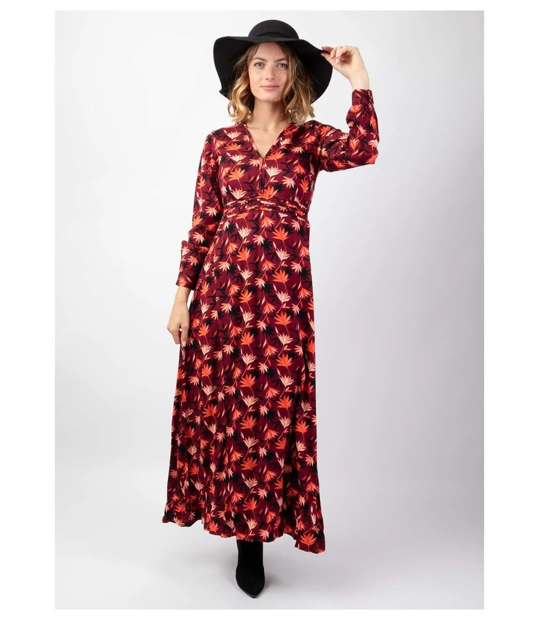 Robe longue fendue en viscose soyeux hiver CALISSA motif bohème Coton Du Monde