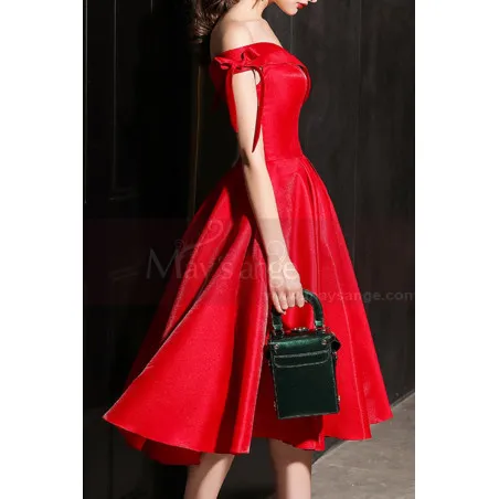 Robe Rouge Femme Cérémonie Épaules Dénudées