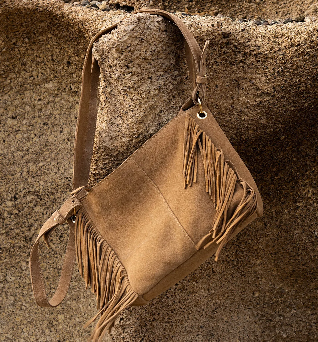 Sac à franges en cuir Femme - Sable