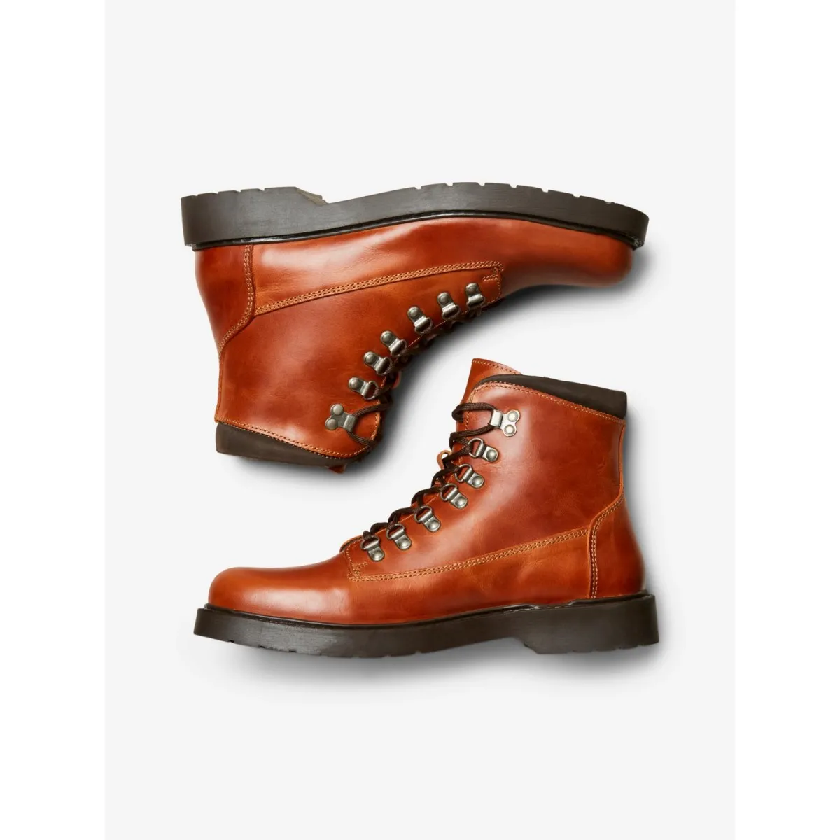 Selected - Boots montantes en cuir cognac