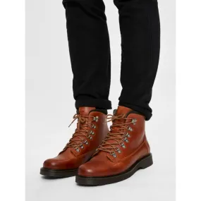 Selected - Boots montantes en cuir cognac