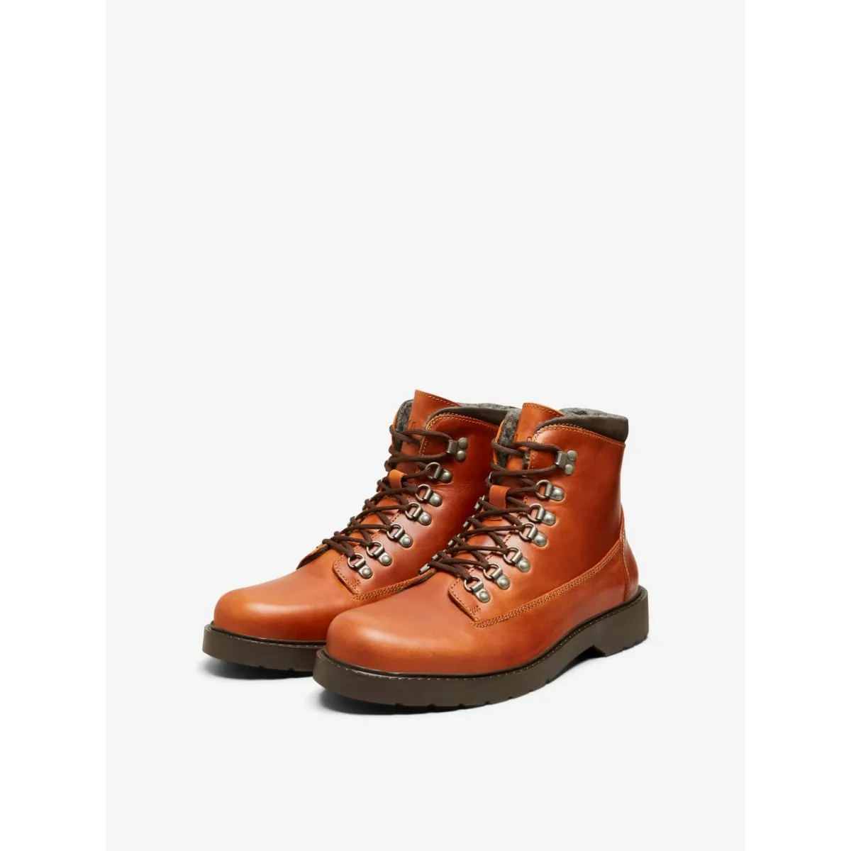 Selected - Boots montantes en cuir cognac