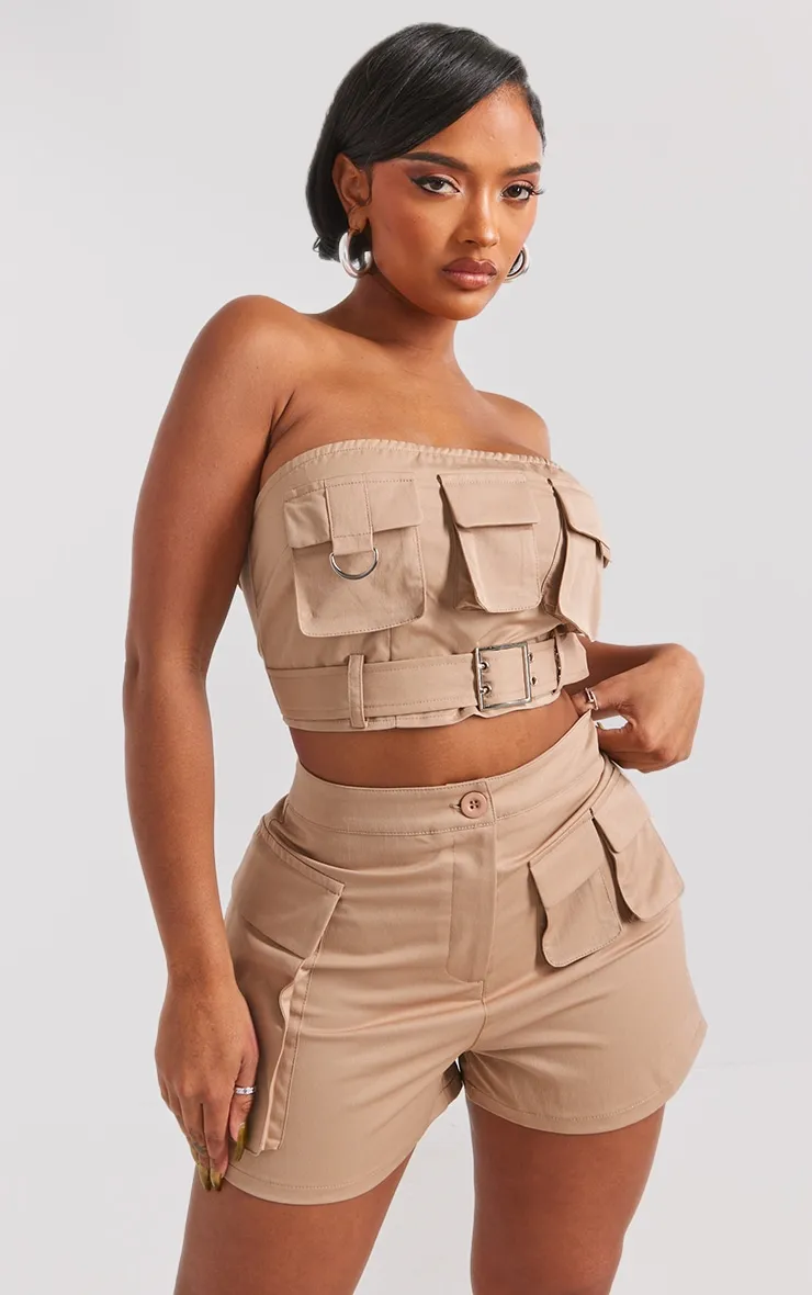 Shape Top bustier cargo en maille sergée taupe détail boucle