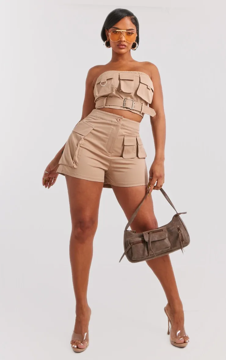 Shape Top bustier cargo en maille sergée taupe détail boucle