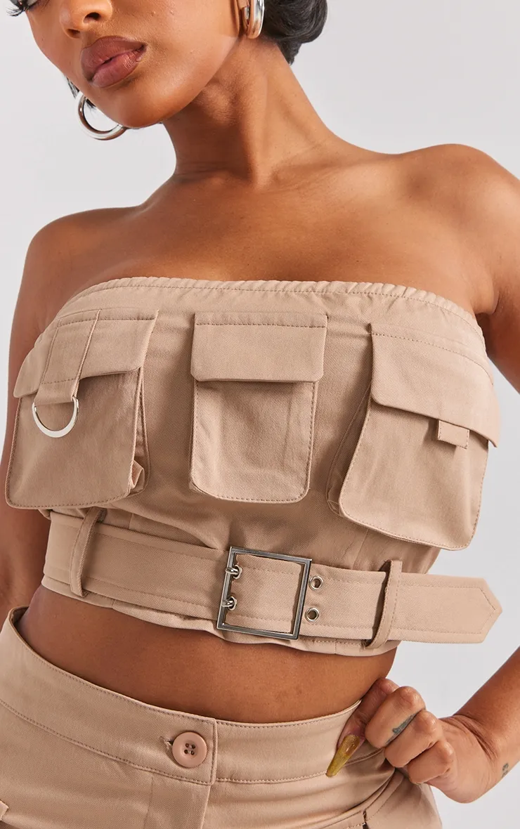 Shape Top bustier cargo en maille sergée taupe détail boucle