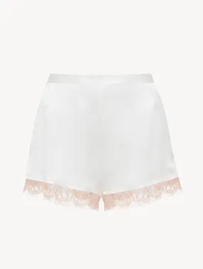 Short blanc en soie avec dentelle Leavers