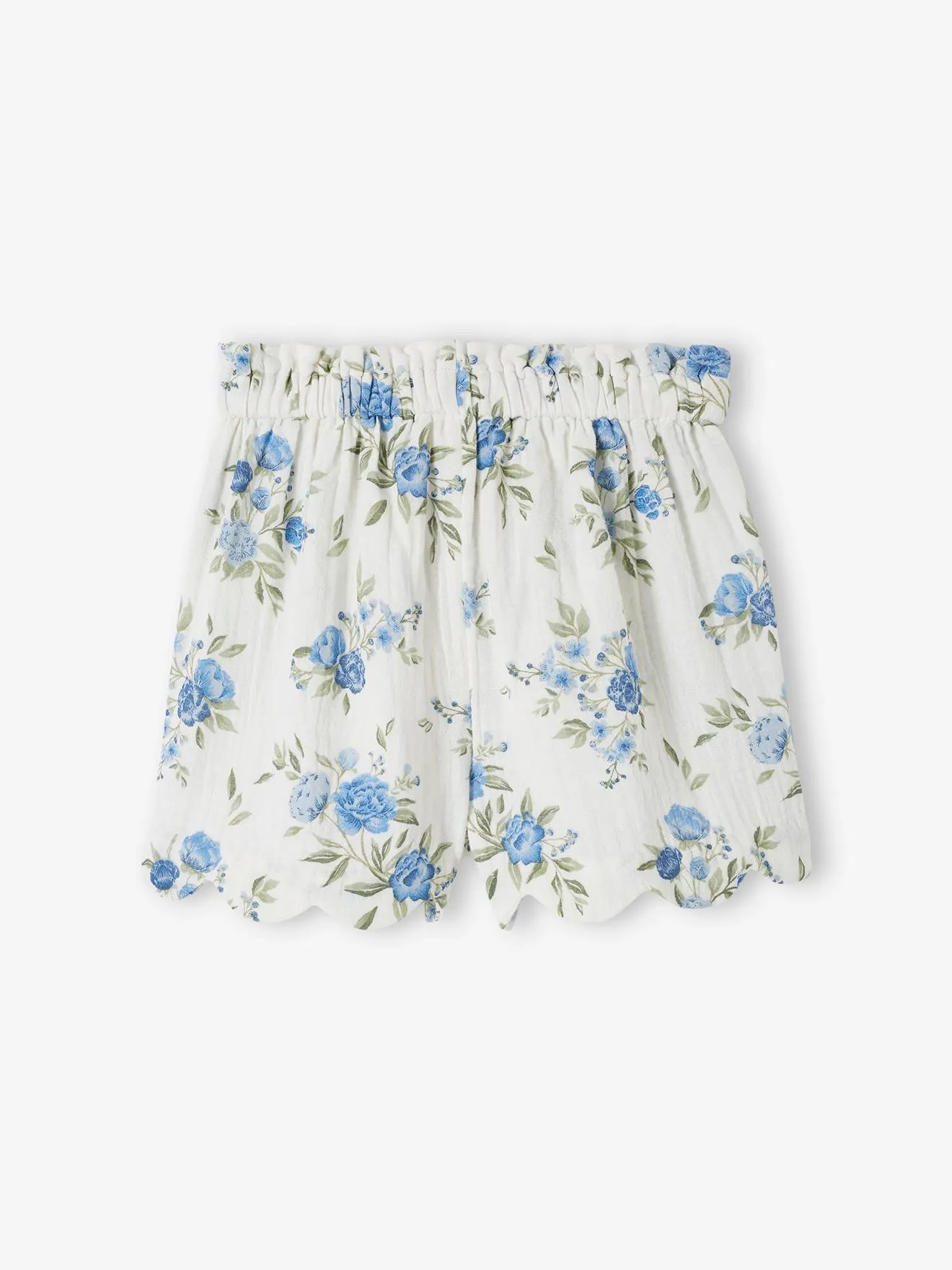 Short cérémonie en gaze de coton finitions écailles fille bleu imprimé - Vertbaudet