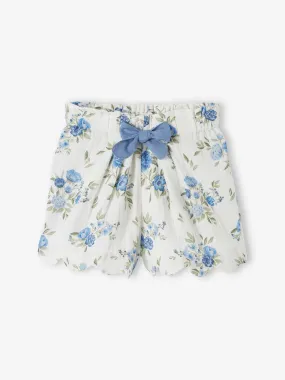 Short cérémonie en gaze de coton finitions écailles fille bleu imprimé - Vertbaudet