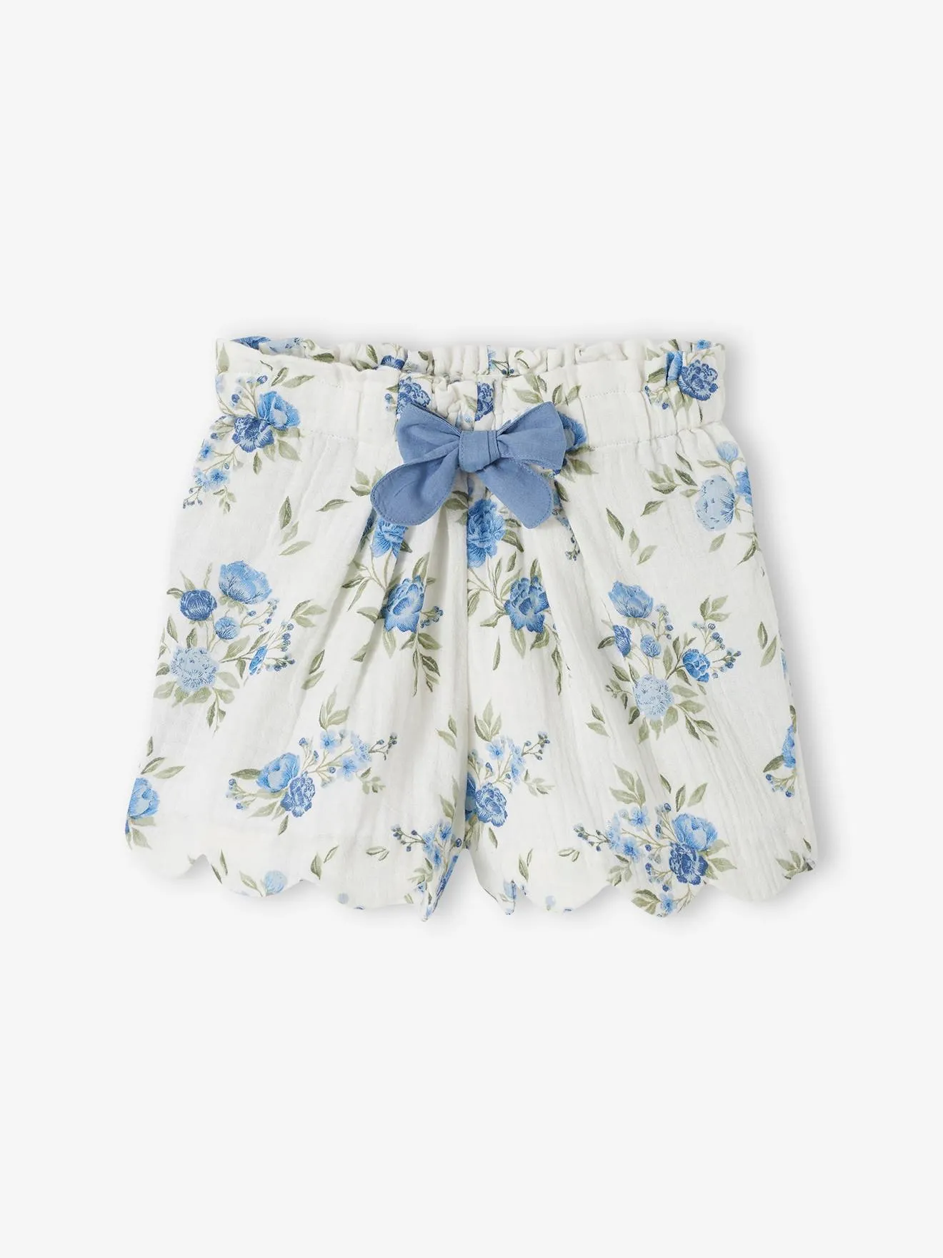 Short cérémonie en gaze de coton finitions écailles fille bleu imprimé - Vertbaudet