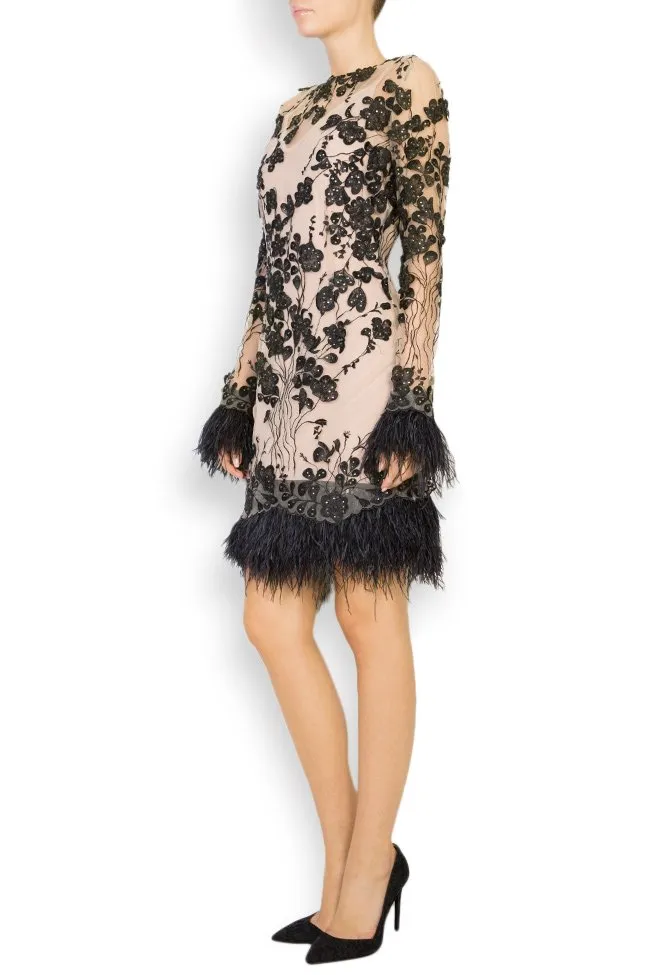 Style Up Robe brodée en tulle et crêpe ornée de plumes Louisa