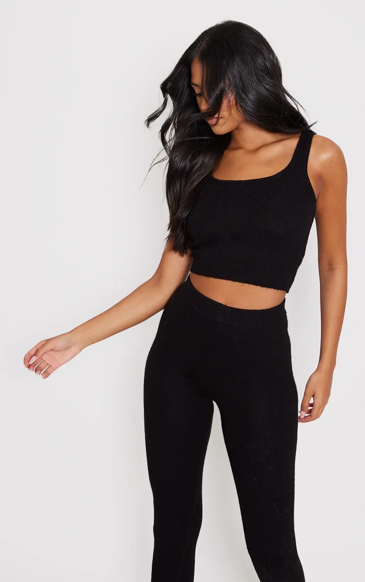 Tall Crop top noir en maille tricot chiné