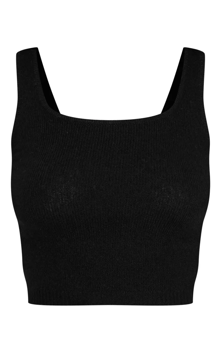 Tall Crop top noir en maille tricot chiné