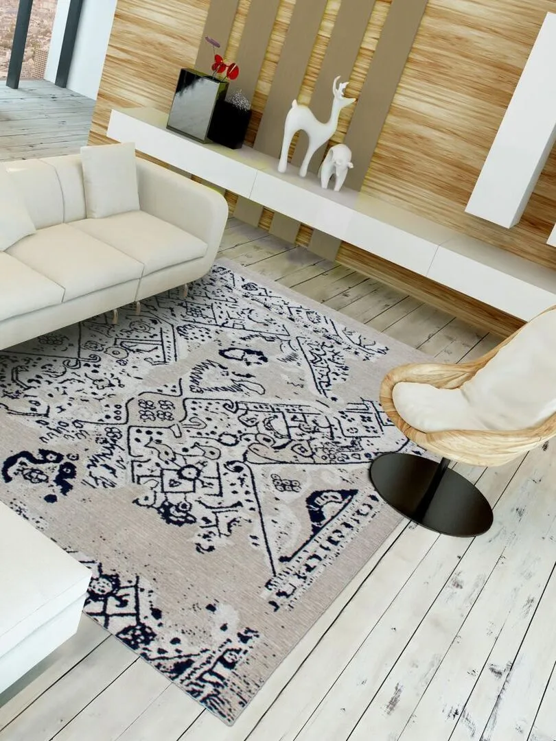 Tapis kilim GEOSTRA tissé main en coton OEKO-TEX® - Gris