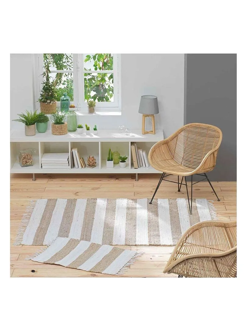 Tapis rectangle à franges Sagane - Beige