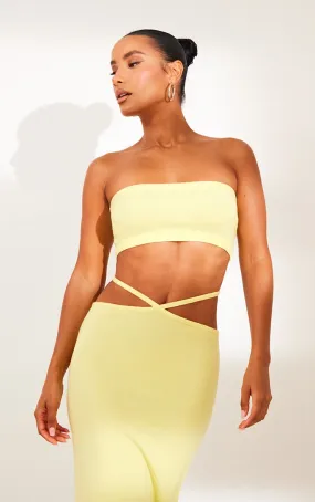 Top bandeau en maille tricot douce jaune citron