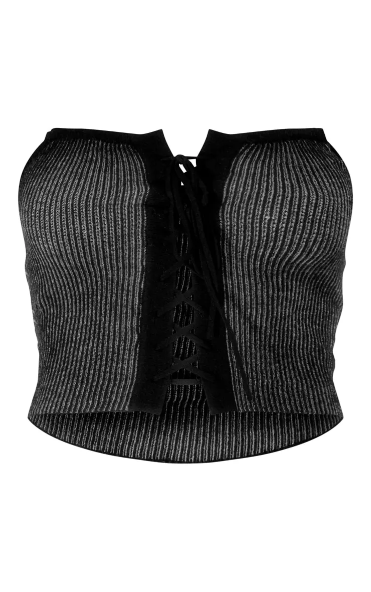 Top corset en maille tricot bicolore noire à lacets