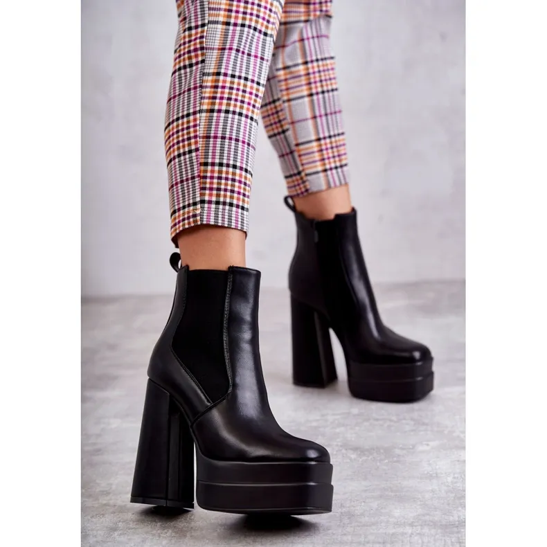 WS1 Bottes en cuir écologique pour femmes sur un talon massif Black Jones le noir