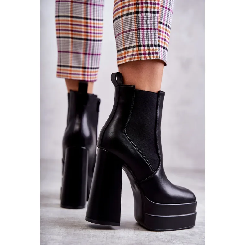 WS1 Bottes en cuir écologique pour femmes sur un talon massif Black Jones le noir