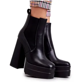 WS1 Bottes en cuir écologique pour femmes sur un talon massif Black Jones le noir