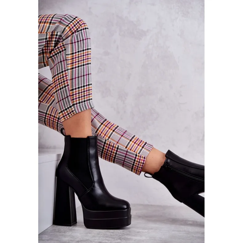 WS1 Bottes en cuir écologique pour femmes sur un talon massif Black Jones le noir