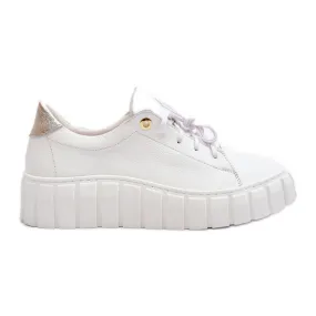 Zazoo 2919 Chaussures en cuir à semelle épaisse pour femme, blanc blanche